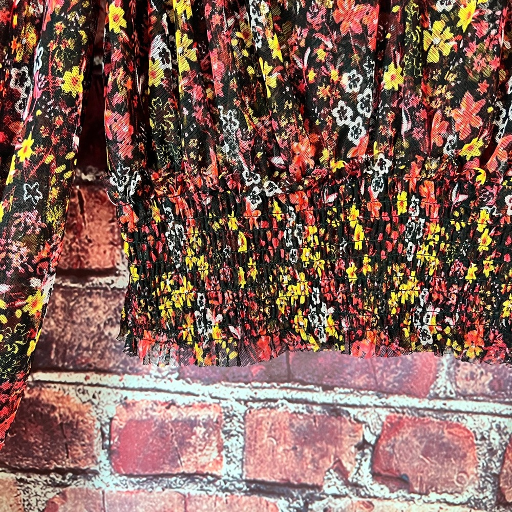 Free People Twyla Mesh Smocked Floral Crop Top - Picture 5 of 9